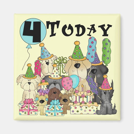 子犬4th誕生日バッシュTシャツとギフト マグネット (正面)