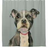 "子犬"はピット・ブル犬の水彩画の絵画を注目します シャワーカーテン (正面)