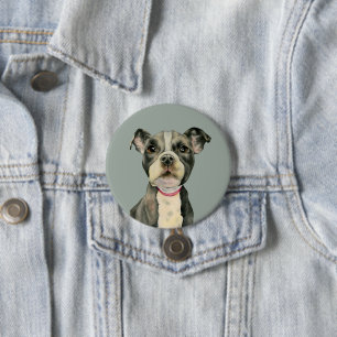 "子犬"はピット・ブル犬の水彩画の絵画を注目します 缶バッジ