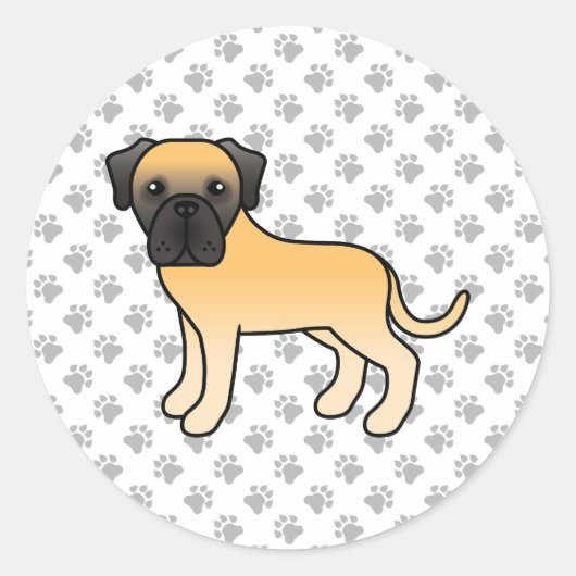 子犬 イングリッシュ・マスティフ かわいい カートゥーン 犬 ラウンドシール (正面)