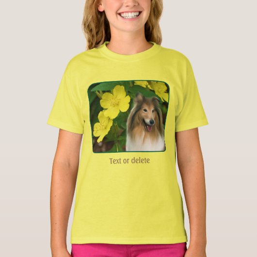 子犬+コリー+黄色+サクラソウ+犬+アート Tシャツ (正面)