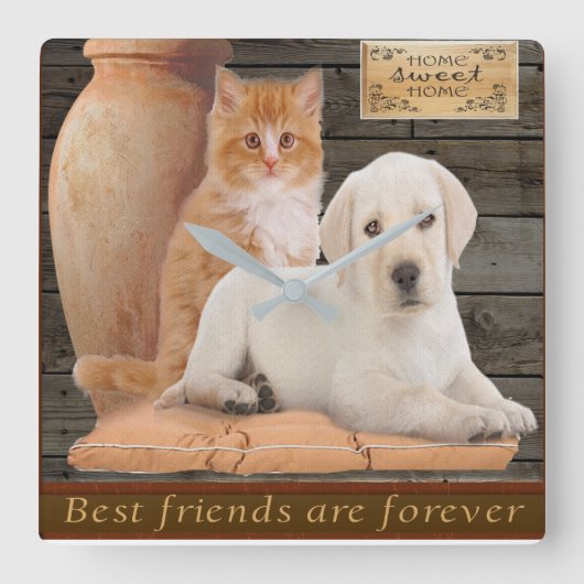 子犬 スクエア壁時計 (正面)