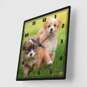 子犬 スクエア壁時計 (傾斜)
