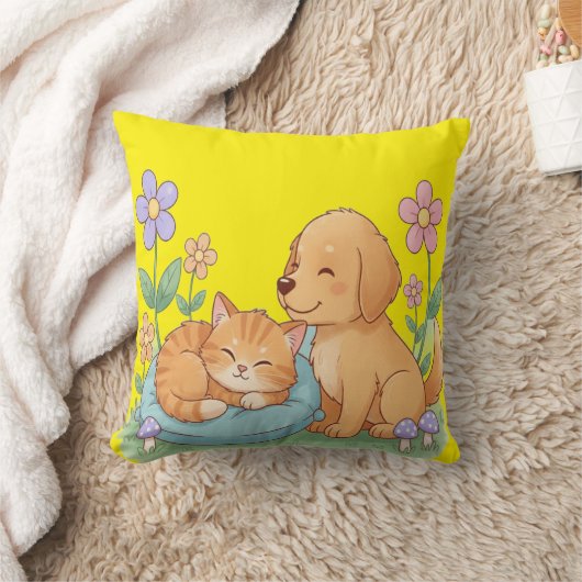 子犬&子猫の花柄クッション - 可愛らしい優しさが詰まったP クッション (ブランケット)