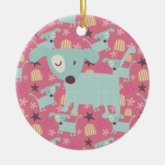 子犬、星、花 セラミックオーナメント (正面)