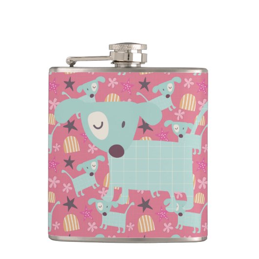 子犬、星、花 フラスク (正面)