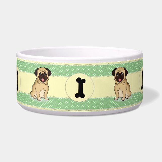 子犬、骨、水玉模様 ボウル (正面)