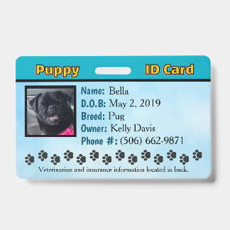 子犬 ID カード - 青 バッジ