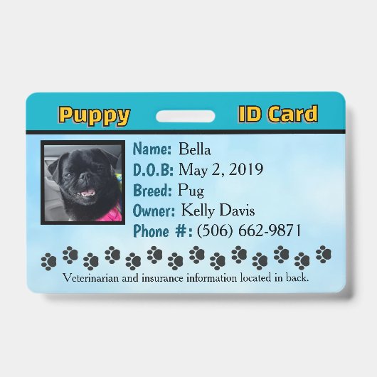 子犬 ID カード - 青 バッジ (正面)