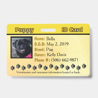 子犬 ID カード - 黄色のバッジ バッジ