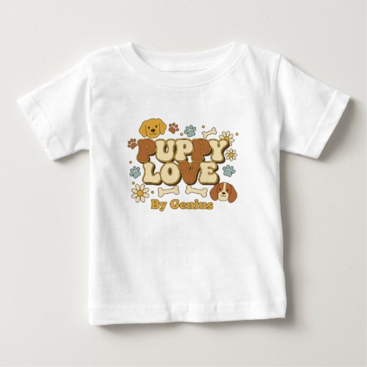 子犬LOVE Tシャツ グルービーなレトロ70年代犬好きカット (正面)
