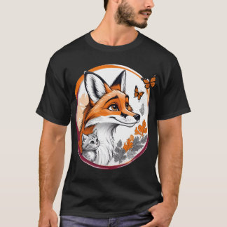 子狐と蝶と戯れる狐 Tシャツ