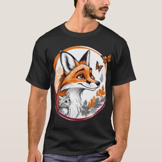 子狐と蝶と戯れる狐 Tシャツ (正面)