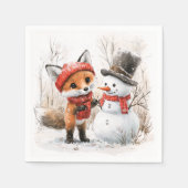 子狐と雪だるま スタンダードカクテルナプキン (正面)