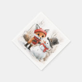 子狐と雪だるま スタンダードカクテルナプキン (角)