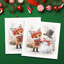 子狐と雪だるま スタンダードカクテルナプキン