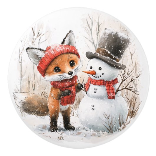 子狐と雪だるま セラミックノブ (正面)