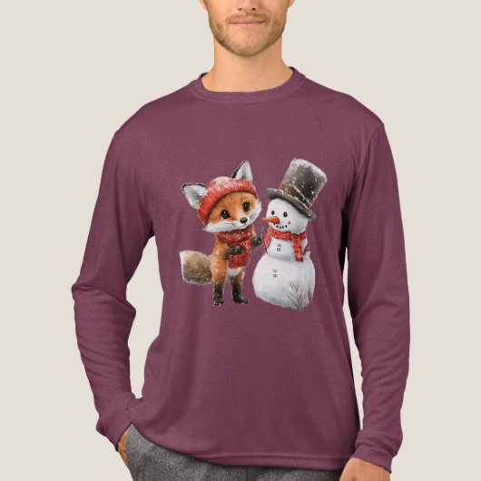 子狐と雪だるま トライブレンドTシャツ (正面)
