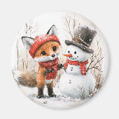 子狐と雪だるま マグネット (正面)
