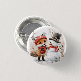 子狐と雪だるま 缶バッジ