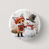 子狐と雪だるま 缶バッジ (正面)