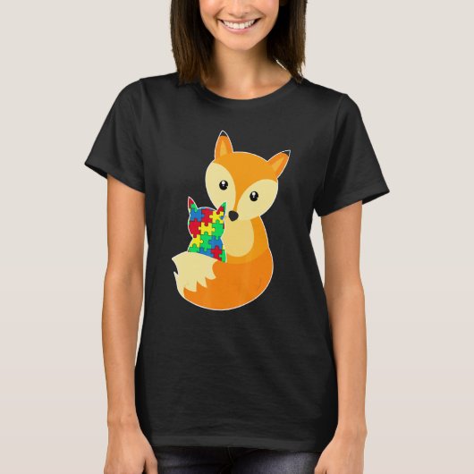 子狐の愛パズルのピース 動物 かっこいい 自閉症啓発 Tシャツ (正面)