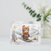 子猫おもしろいスノー冬誕生日 ポストカード (スタンド正面)