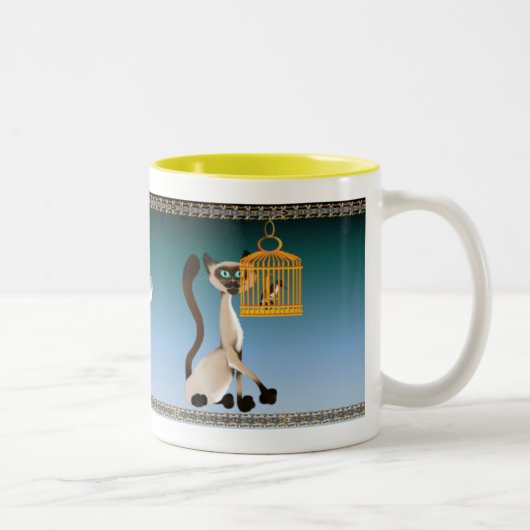 子猫および鳥のマグ ツートーンマグカップ (右)