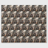 子猫かご入りの小さな女の子 ラッピングペーパー (フラット)