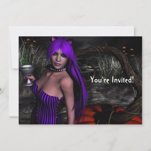 子猫かわいらしとパンプキンハロウィーン招待状 招待状 (正面)