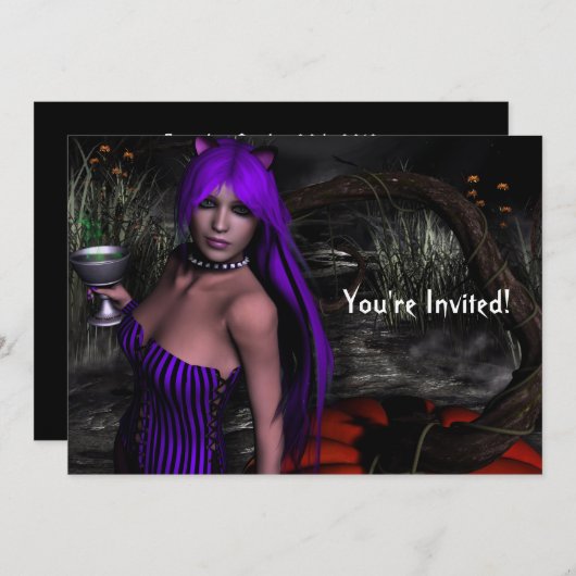 子猫かわいらしとパンプキンハロウィーン招待状 招待状 (正面/裏面)