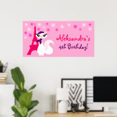 子猫かわいらしパリ誕生日バナー ポスター (ホームオフィス)