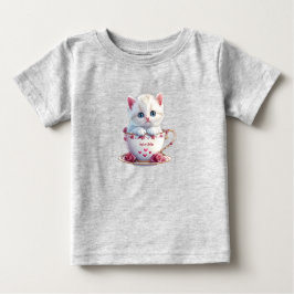 子猫がカップに入ったピンクの花のベビーTシャツ ベビーTシャツ