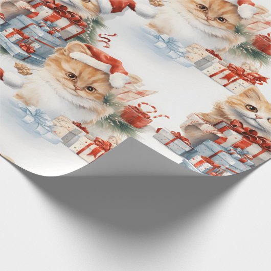 子猫がクリスマスプレゼントを解く! ラッピングペーパー (角)