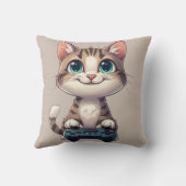 子猫がゲームコントローラを持って笑顔 ゲーマー猫 クッション (裏面)