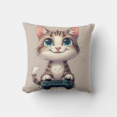 子猫がゲームコントローラを持って笑顔 ゲーマー猫 クッション (正面)