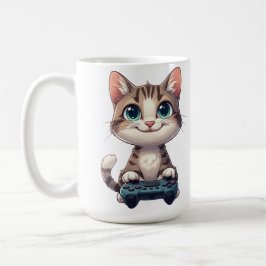 子猫がゲームコントローラを持って笑顔 ゲーマー猫 コーヒーマグカップ