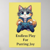 子猫がゲームコントローラを持って笑顔 ゲーマー猫 ポスター (正面)