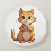 子猫がコーヒーを飲む ラウンドクッション (裏面)