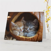 子猫がパンプキンの中でスヤスヤ カード (黄色い花)