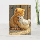 子猫が雛考えを抱く カード (正面)