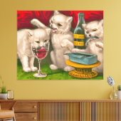 子猫が飲み食べ魚やイワシ キャンバスプリント (インサイチュ (リビング))