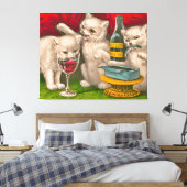 子猫が飲み食べ魚やイワシ キャンバスプリント (インサイチュ (寝室))