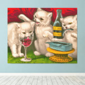 子猫が飲み食べ魚やイワシ キャンバスプリント (インサイチュ (ウッドフロア))