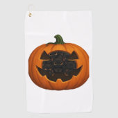 子猫たっぷりのカボチャ – かわいい黒猫ハロウィン ゴルフタオル (正面)