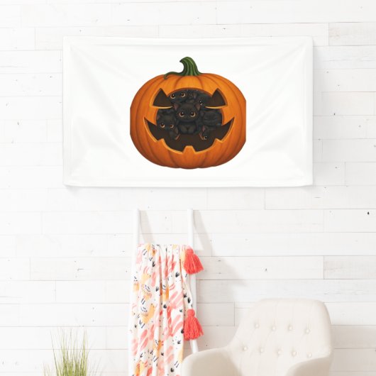 子猫たっぷりのカボチャ – かわいい黒猫ハロウィン 横断幕 (インサイチュ)