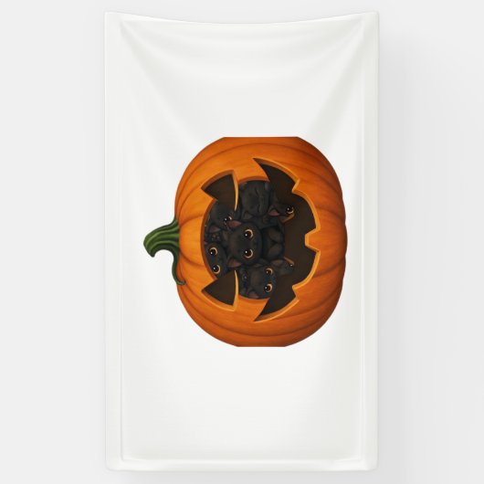 子猫たっぷりのカボチャ – かわいい黒猫ハロウィン 横断幕 (縦)