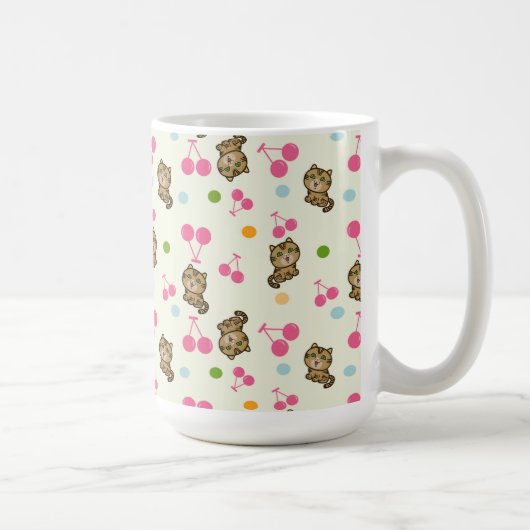 子猫とさくらんぼパターン コーヒーマグカップ (右)