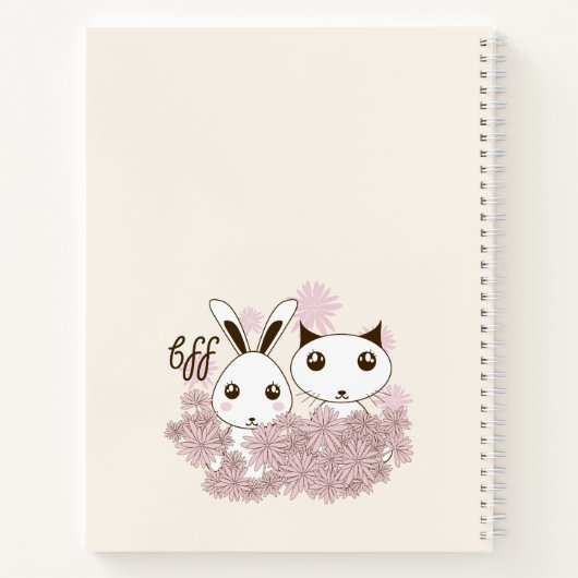 子猫とウサギの動物の友達 女の子 キッズ スケッチ ノートブック (裏面)