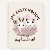 子猫とウサギの動物の友達 女の子 キッズ スケッチ ノートブック (正面)